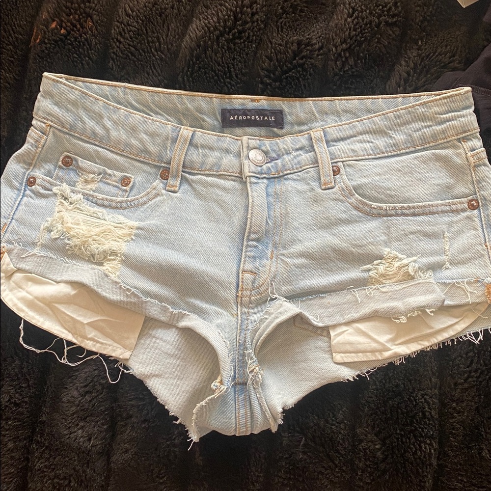Aeropostale Women's Distressed Denim Shorts - Light Blue